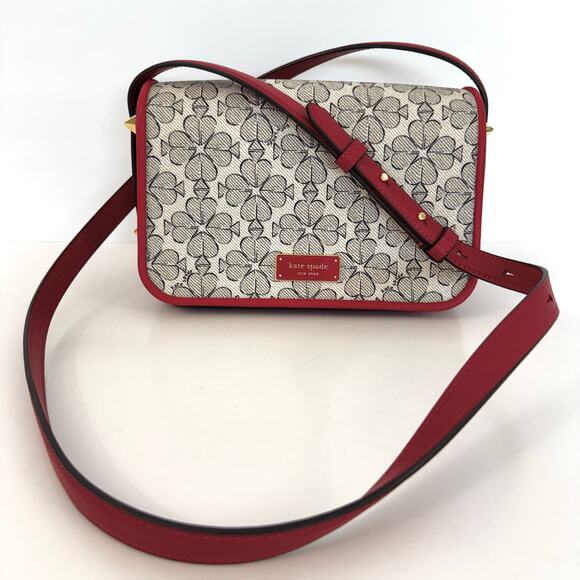 Kate Spade Liv Spade Flower Coated Canvas Small Flap Crossbody Bag Cherry Rouge - Picture 3 of 14
